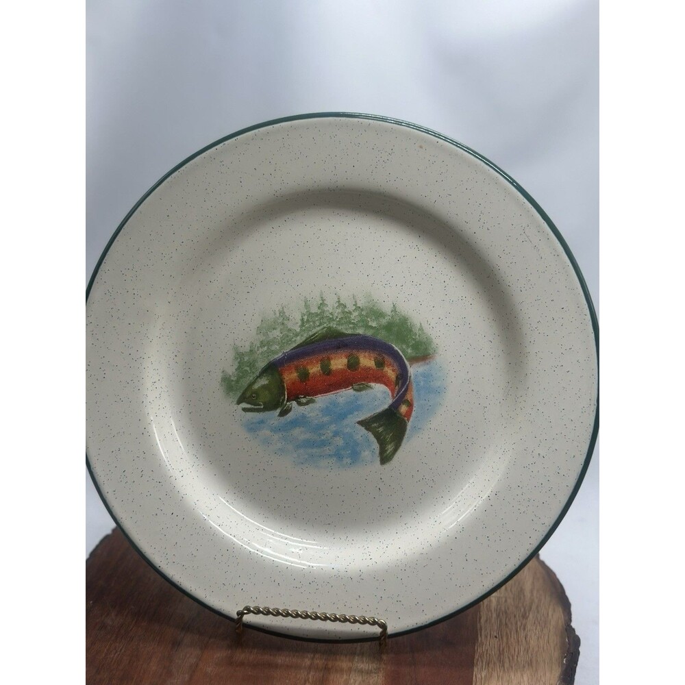 ENESCO 10” Julie Ueland Enamel Salmon Fish Plate Platter Camping